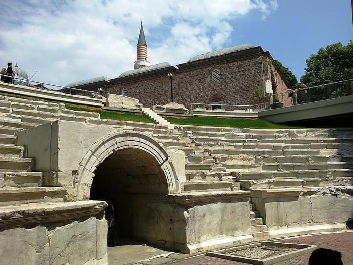 The ancient stadium with the Dzhumaya Mosque in the background