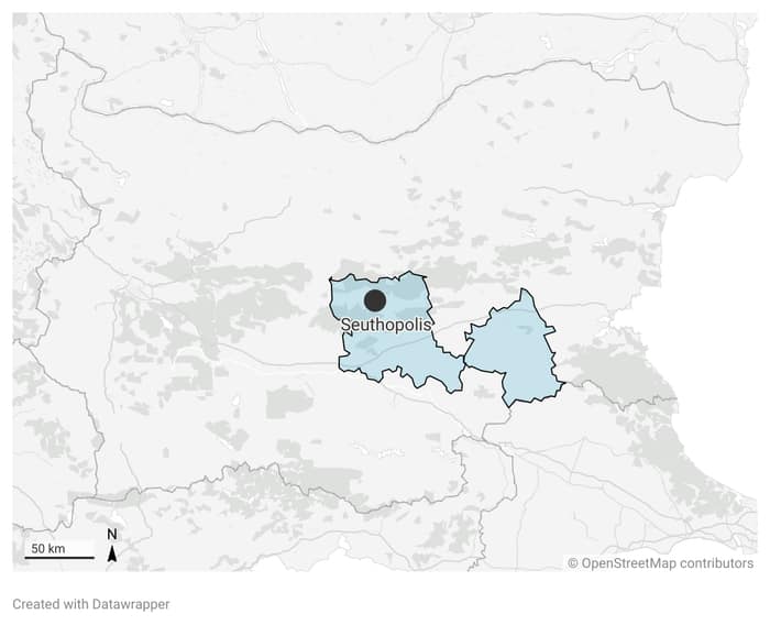 Map of the region around Seuthopolis between Yambol and Stara Zagora