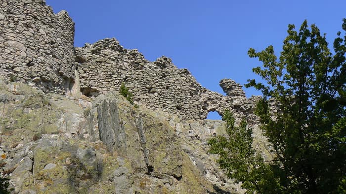 Ustra Fortress seen from below on its rocky peak